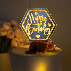 Hexagon Acrylic UV Printed LED Birthday Cake Topper FGCT001