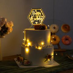 Hexagon Acrylic UV Printed LED Birthday Cake Topper FGCT001