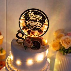 Pink Floral Style Round Shape Cake Topper for Event FGCT005